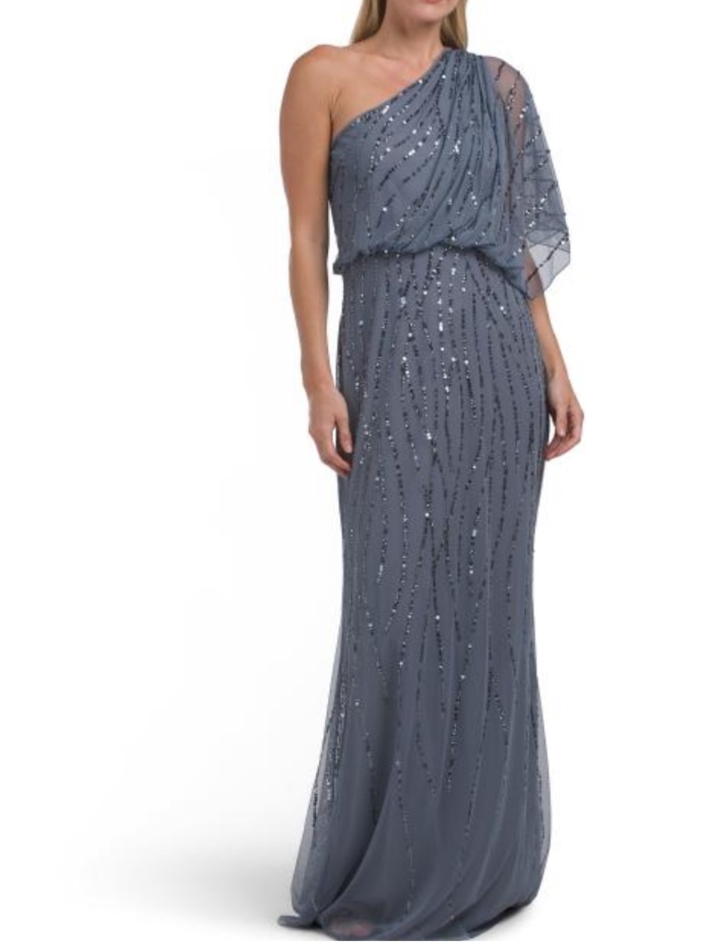 Adrianna Papell One-Shoulder Sequin Evening Gown